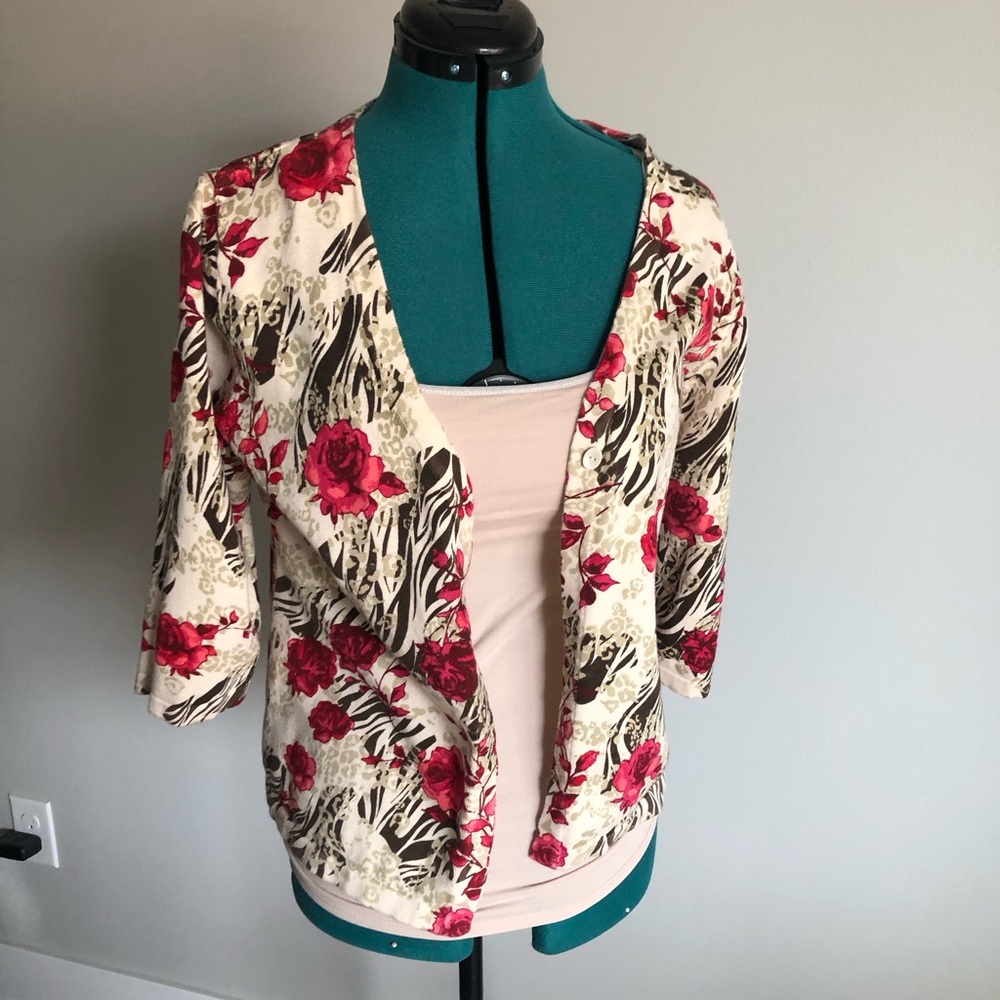Rose and Animal Print Small Christopher & Banks Cardigan